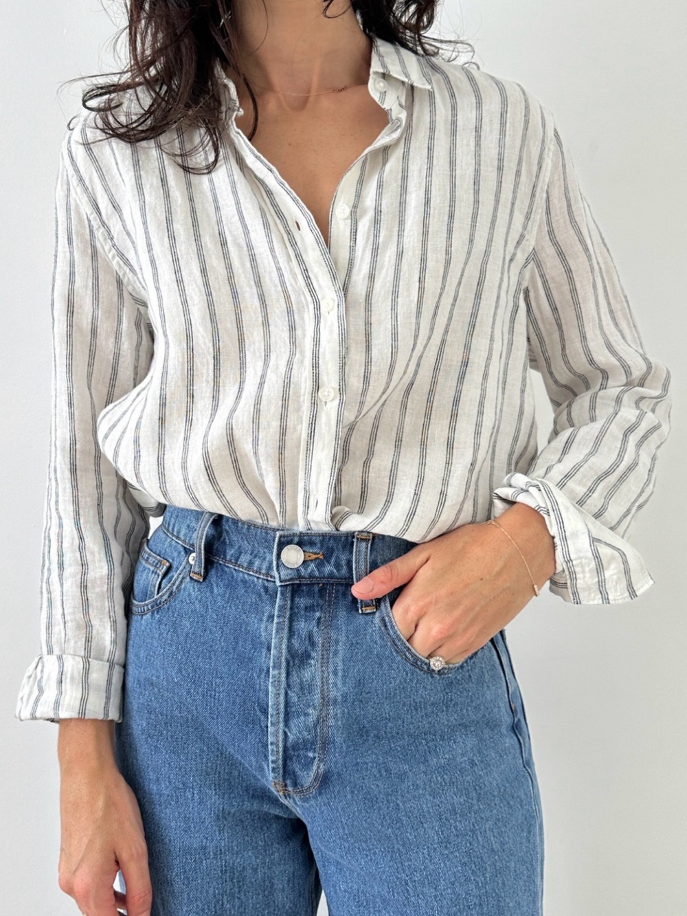 Quince 100% European Linen Long Sleeve Shirt Sz S Stripe Women's Minimalist